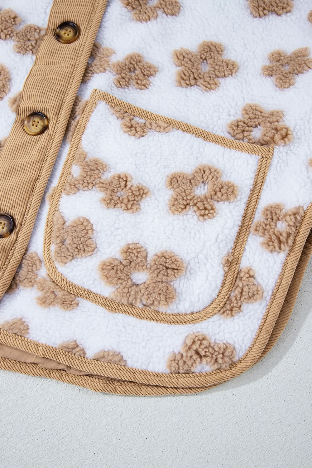 Charming beige flower fleece jacket - Love Salve